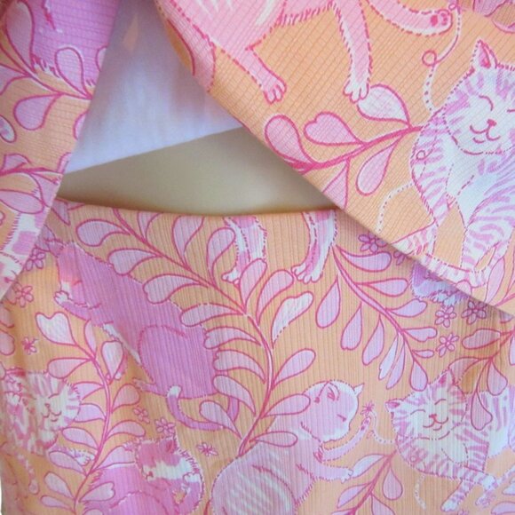 Lilly Pulitzer 2 Piece Skirt and Blouse Set, Pink and White with Cats, Sz 10/ 12 - Picture 3 of 10